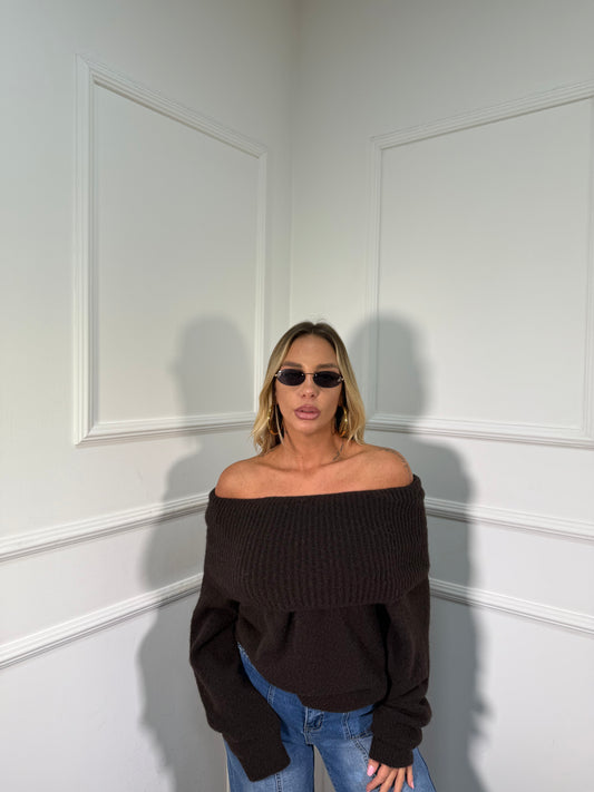 Maxi pull scollo a barca Candy cioccolato 33895