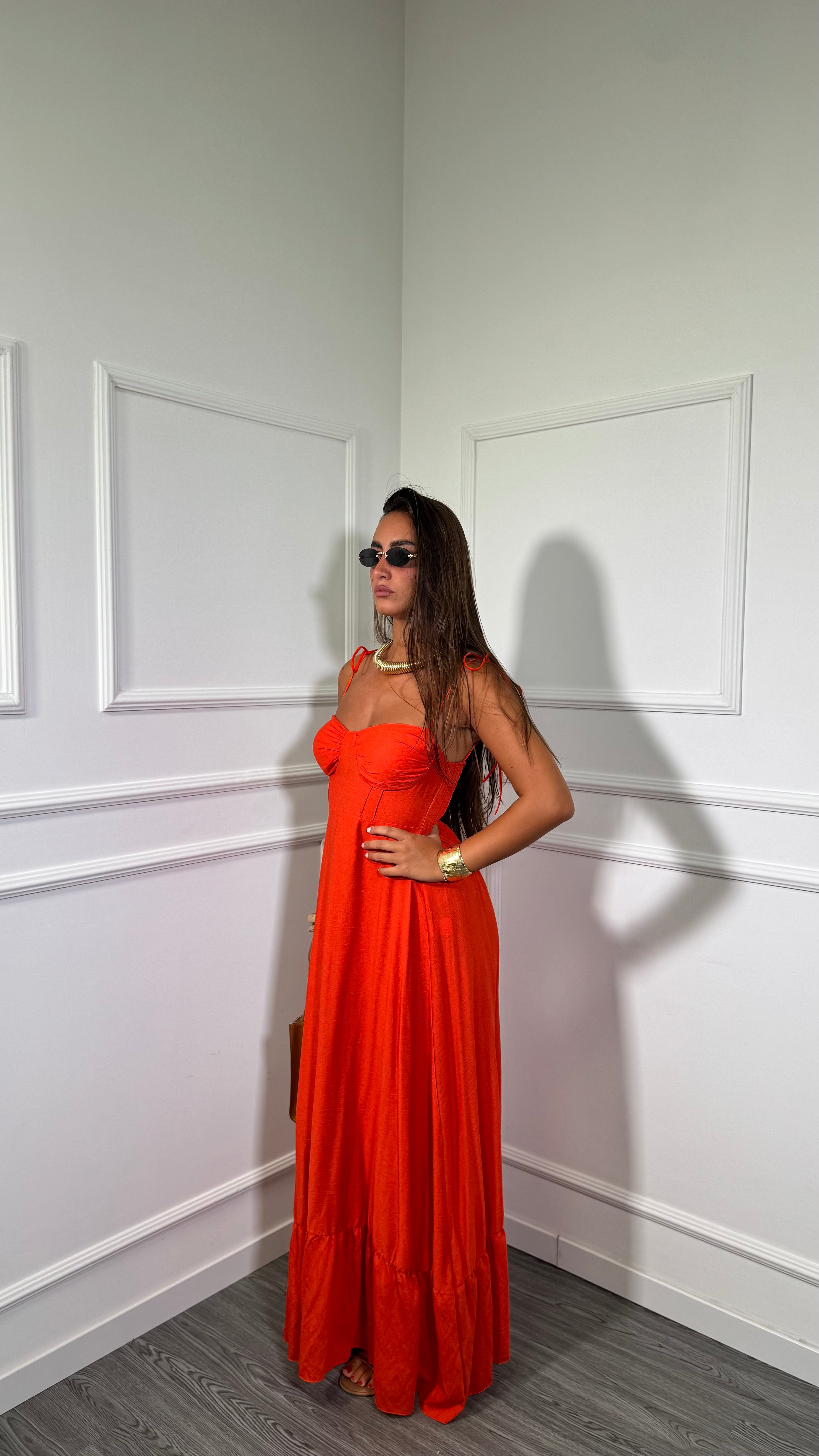 Abito lungo misto lino Dune arancio 6977
