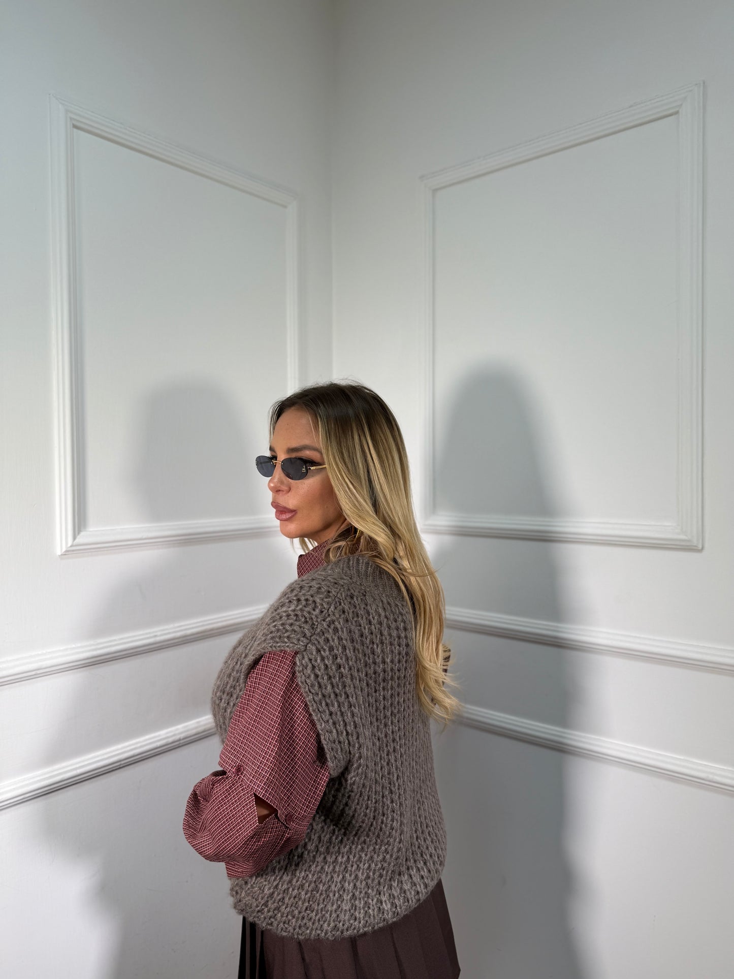 Gilet oversize scollo a V taupe 2020