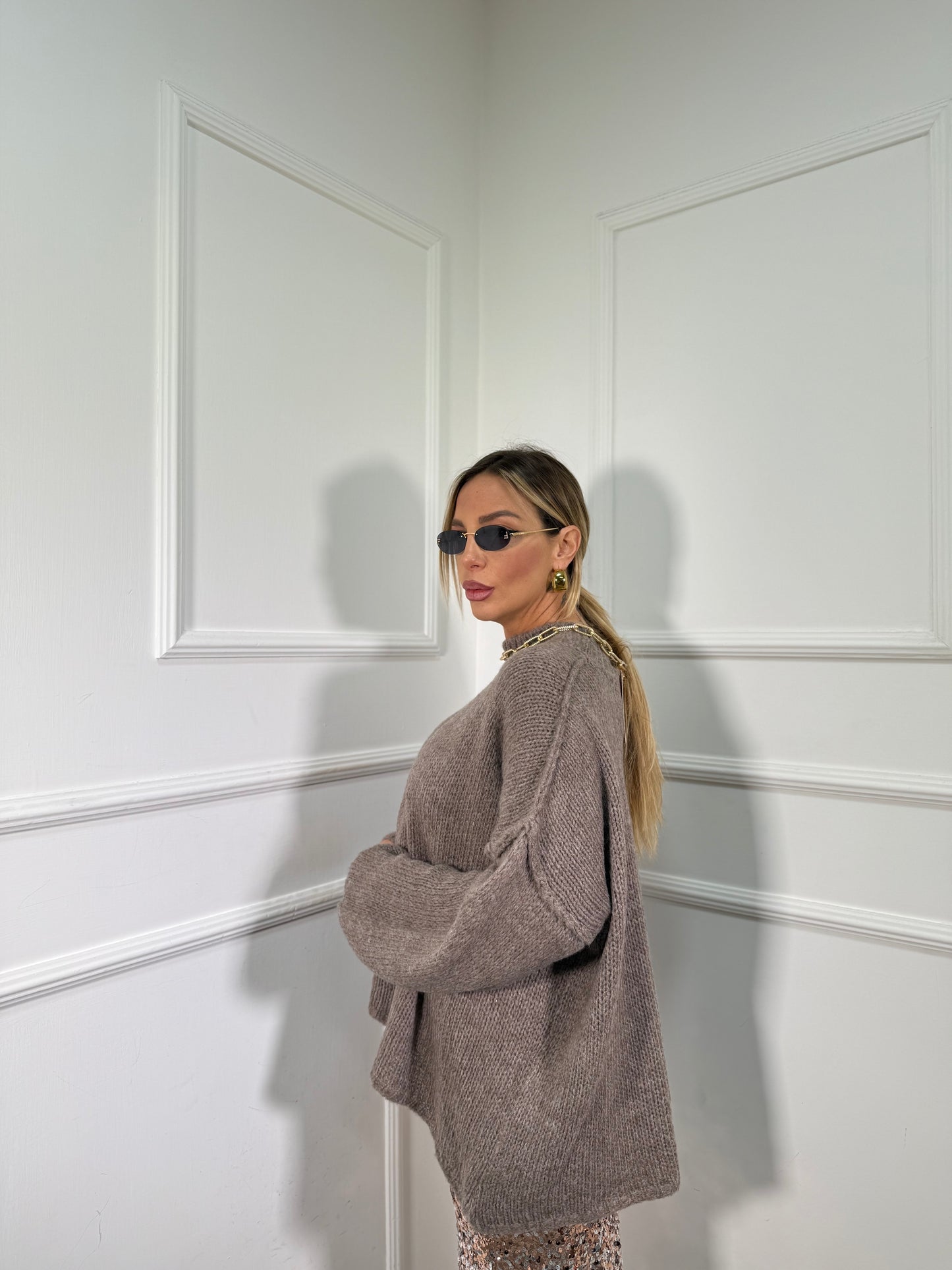 Maxipullover lana cotta Becky taupe 31150