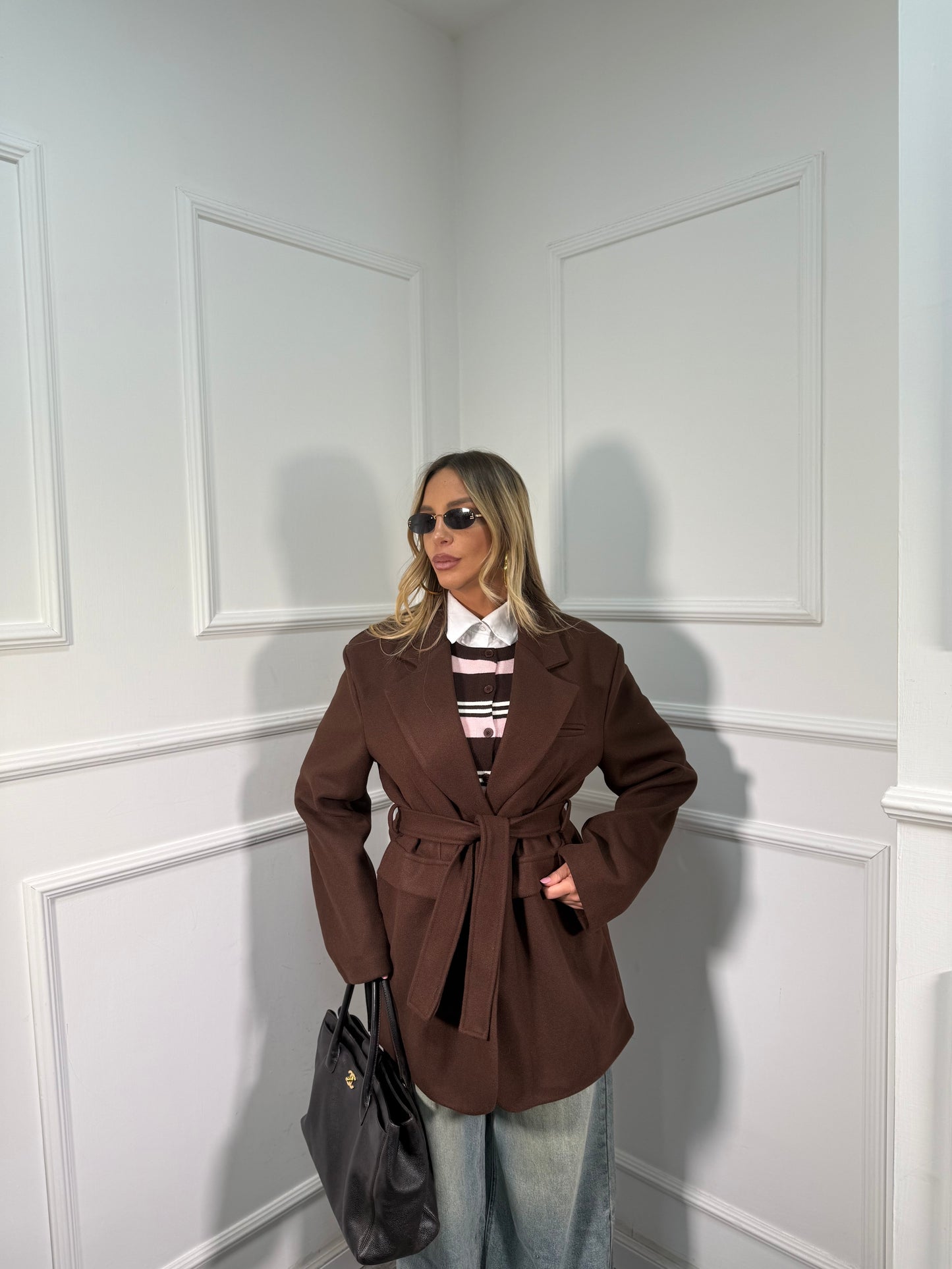 Blazer coat in panno con fusciacca cacao 88815