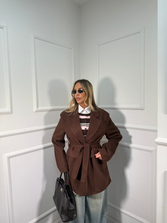 Blazer coat in panno con fusciacca cacao 88815
