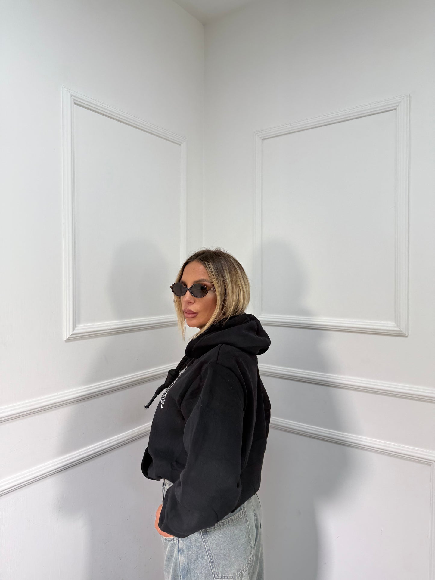 Felpa oversize in pile California nera k3719