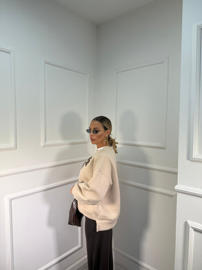 Felpa oversize manica balloon in pile Los Angeles beige r50369