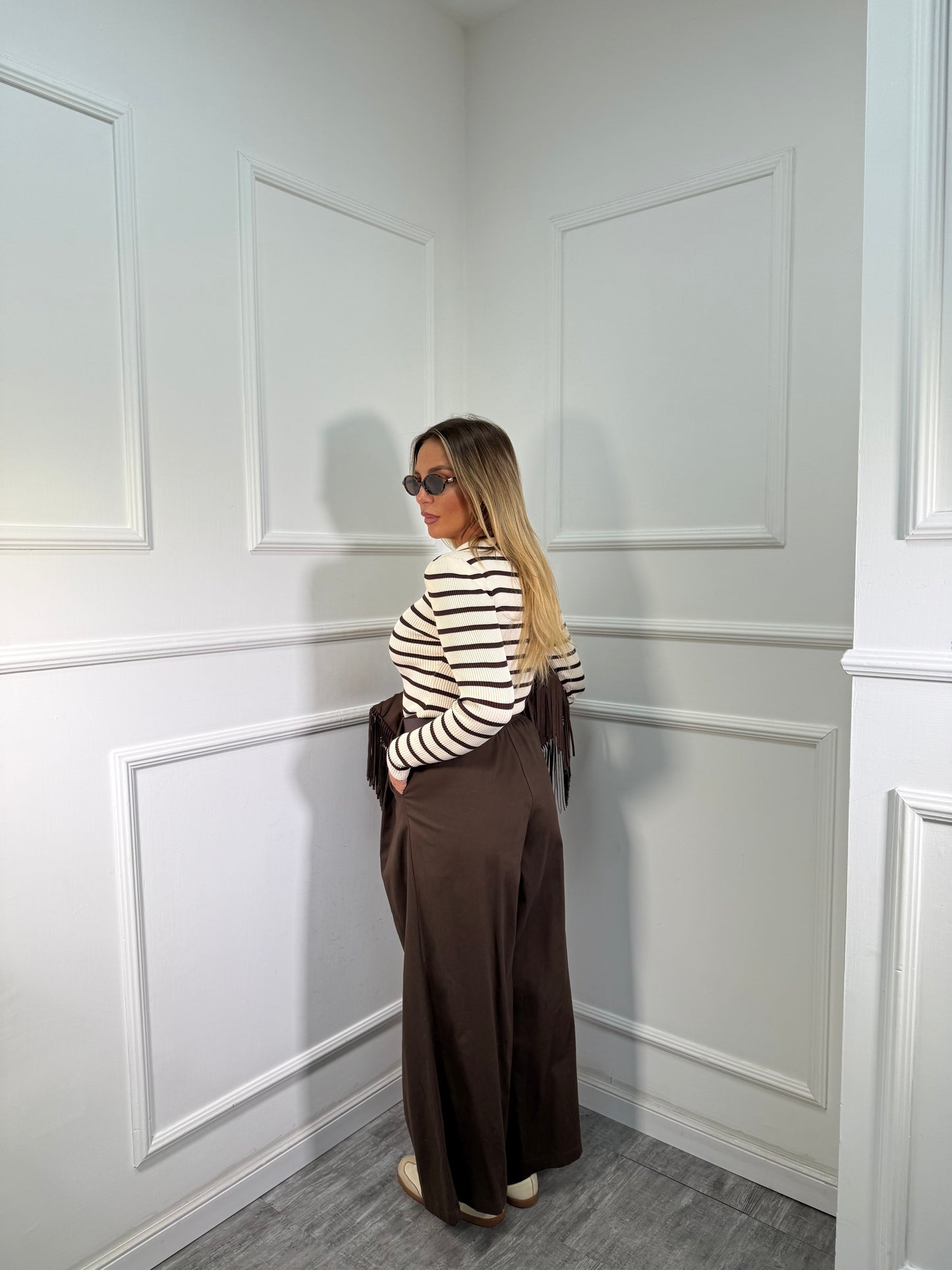 Pantaloni palazzo 7/8 Cathy cioccolato by justwest 26100p