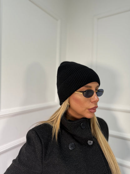 Cappello misto lana a costine Snow nero