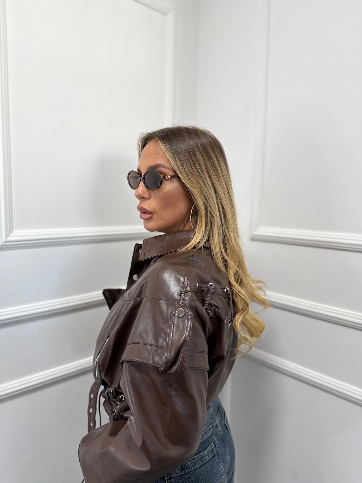 Chiodo in ecopelle stringato Brusco cioccolato