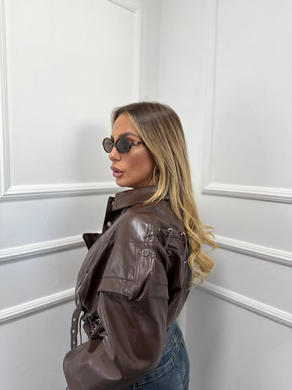 Chiodo in ecopelle stringato Brusco cioccolato