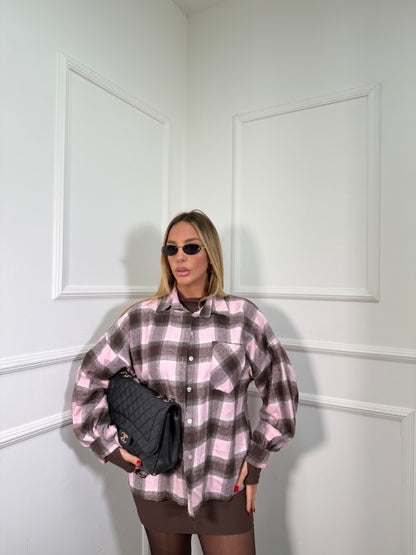 Camicia in flanella manica balloon Living rosa/cacao 24616