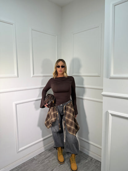 Jeans balloon con finta camicia incorporata grigio scuro w79932