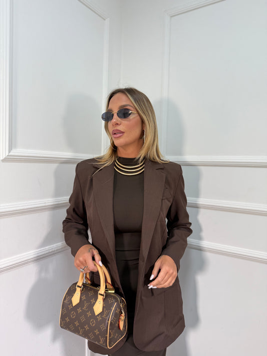 Blazer con spalline Classic slim cioccolato m11035