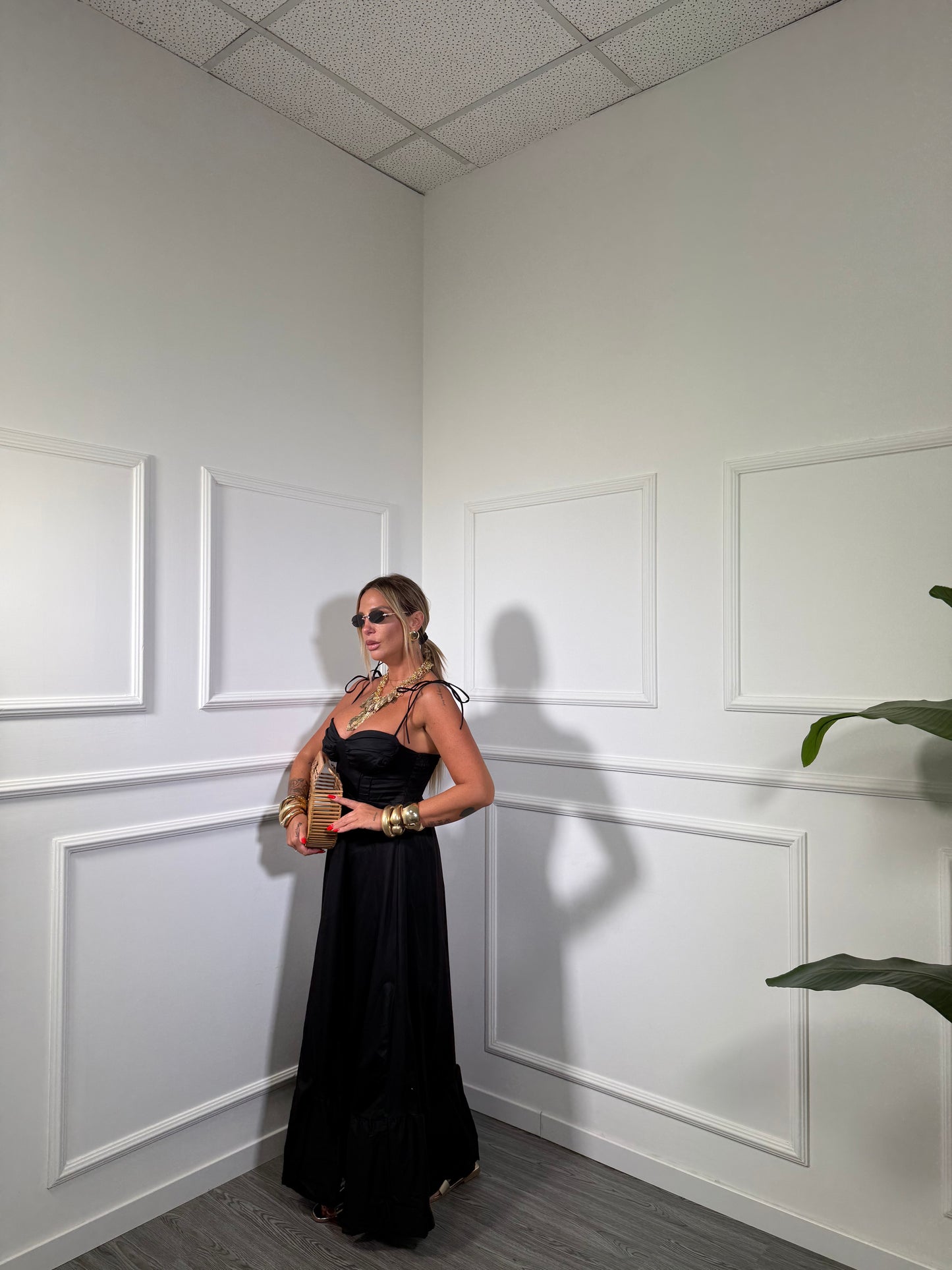 Abito midi in cotone Marlena nero 33330-28