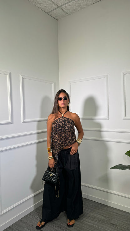 Pantaloni palazzo 7/8 in cotone nero u12278