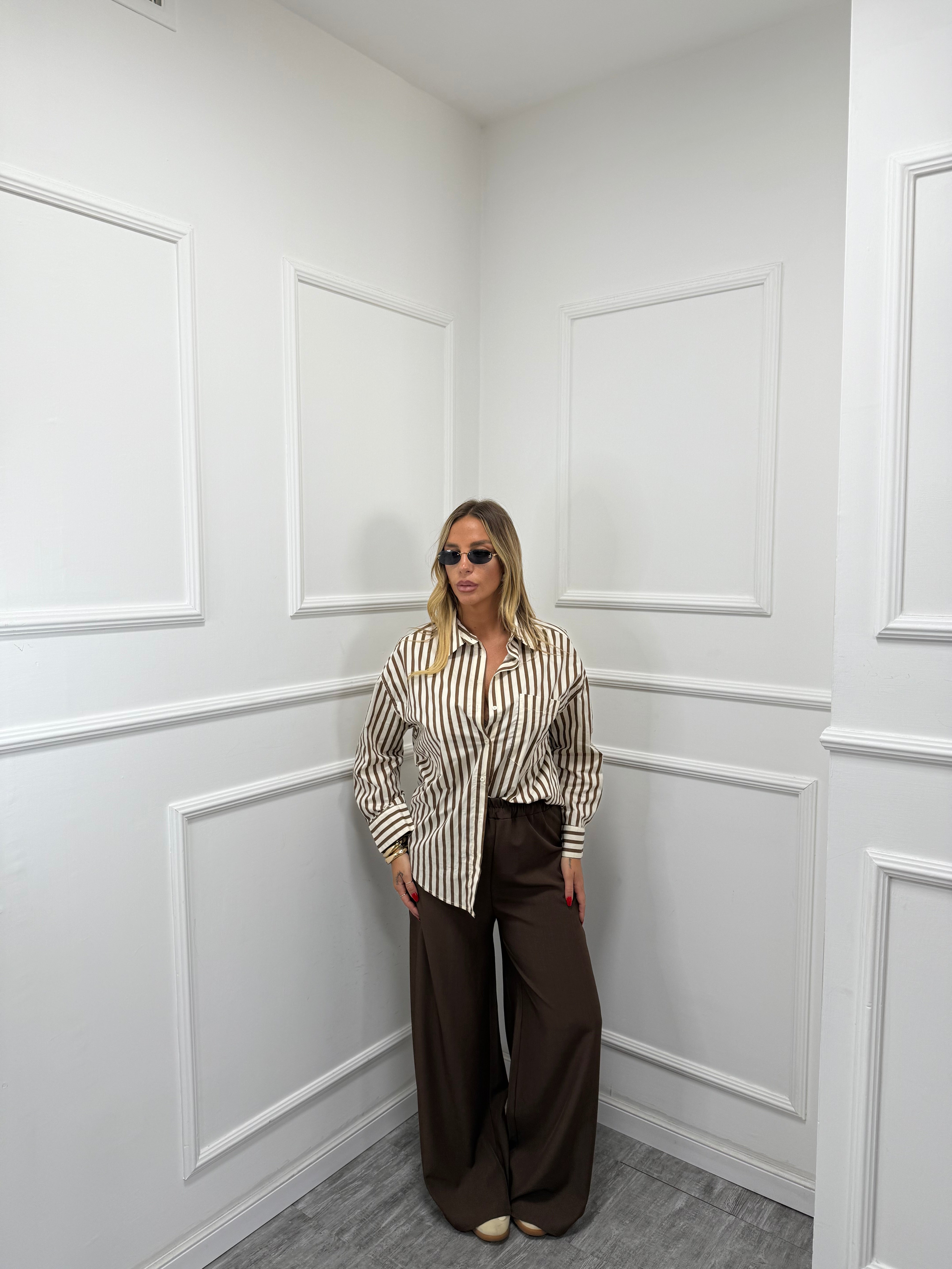 Camicia gessata Cecilia cioccolato 3266