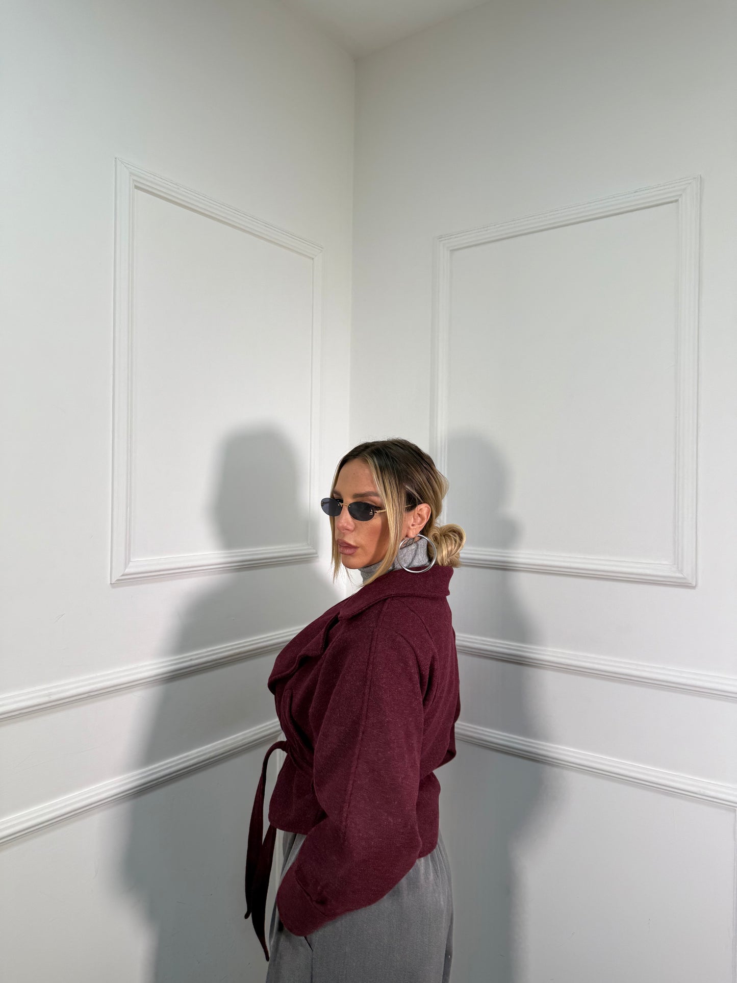 Trench crop in panno Miranda bordeaux 6801