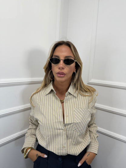 Camicia a righe in cotone English camel 26003