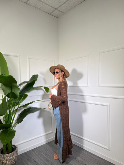 Maxi cardigan in filo Mykonos cioccolato 3676