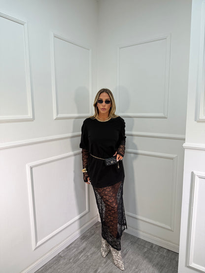 Maxi Abito in pizzo Morgan nero a108251