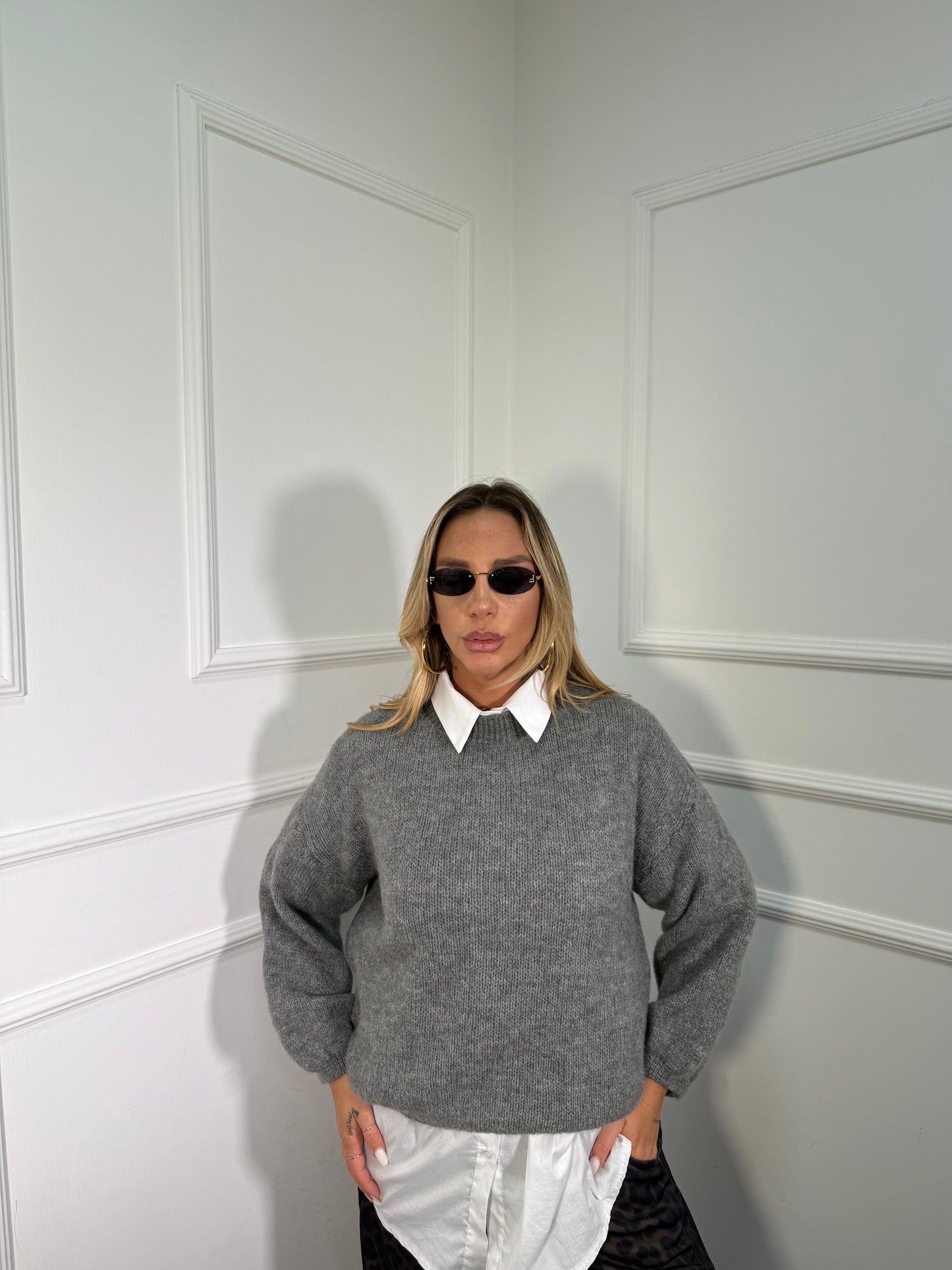 Pullover lana cotta Marshmallow grigio a2412