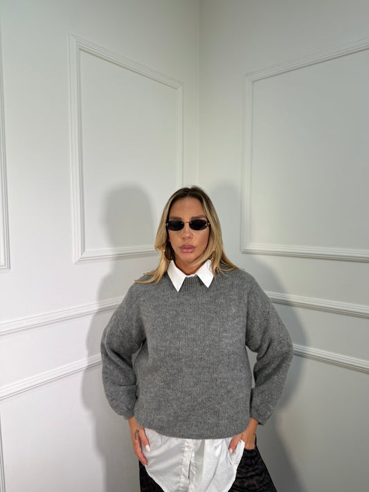 Pullover lana cotta Marshmallow grigio a2412