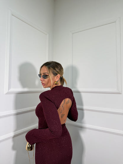 Abito midi in lurex con spalline Zoe bordeaux 12490