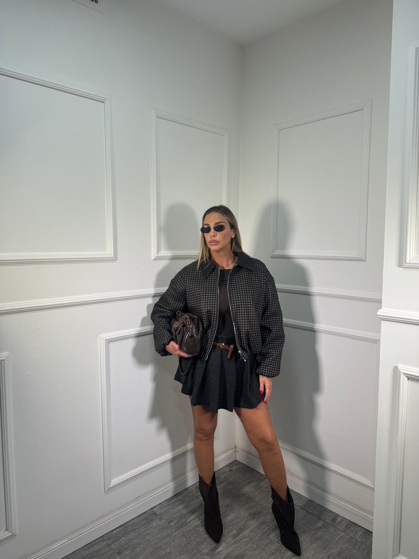 Bomber in panno a quadretti Bond Street grigio antracite 6811