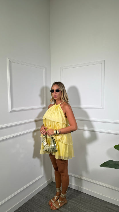 Abito corto con voilant in chiffon Holiday giallo 66935
