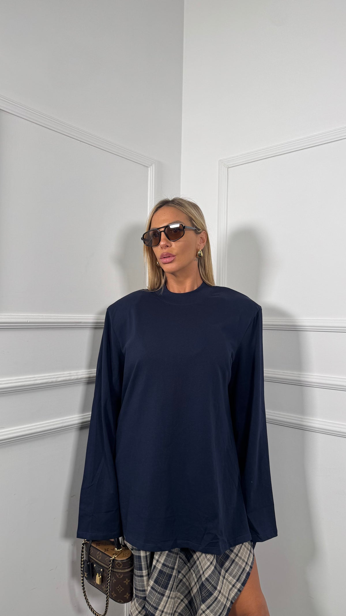 Maxi shirt oversize con spalline blu l2611