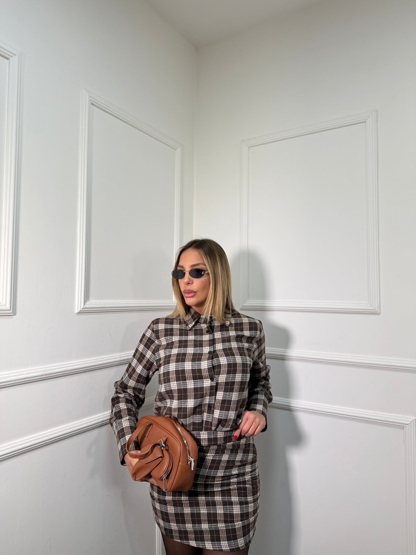 Coordinato in flanella a quadri Telma cacao 6820