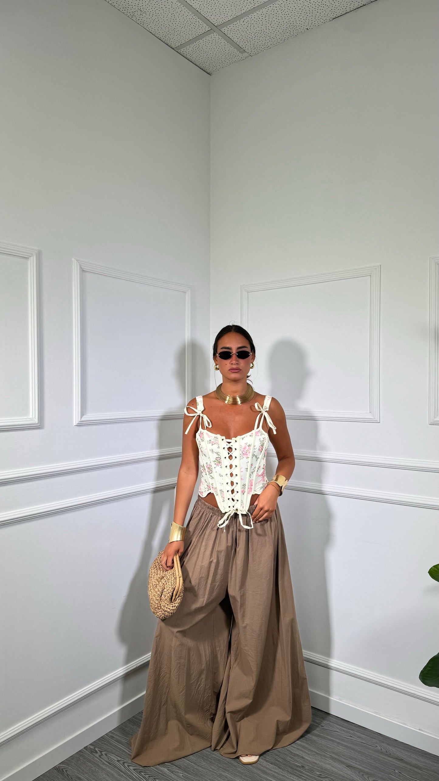 Pantaloni palazzo in viscosa Panarea taupe 53328