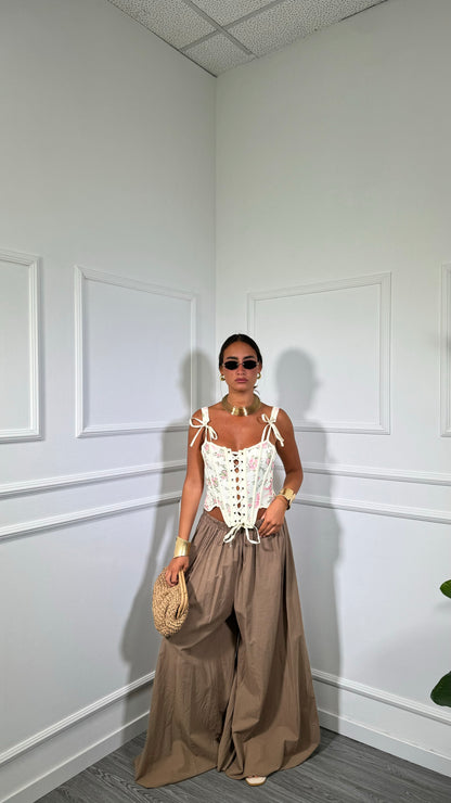 Pantaloni palazzo in viscosa Panarea taupe 53328