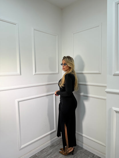 Abito midi in lycra con nodo nero 13413