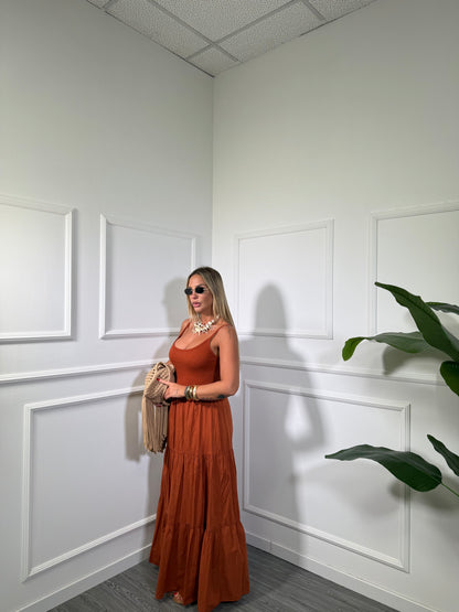 Abito midi in cotone con top a costine coccio  26705
