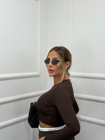 Shirt crop a costine Simple cioccolato 5029