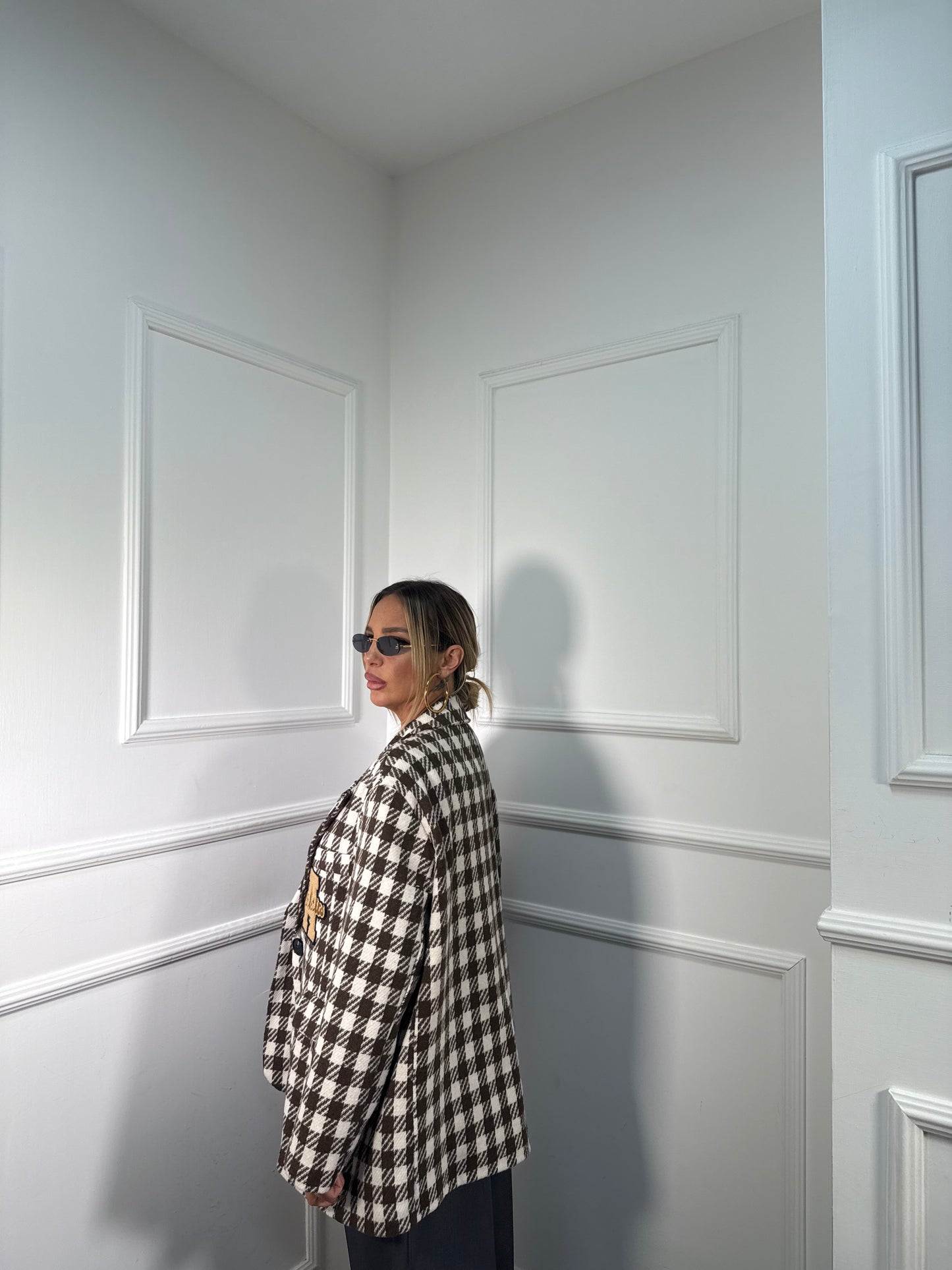 Blazer lana cotta pied de poule Patchwork marrone/panna 1506090