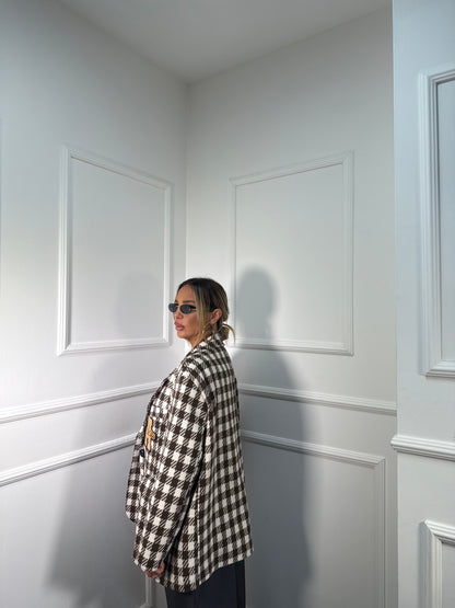 Blazer lana cotta pied de poule Patchwork marrone/panna 1506090