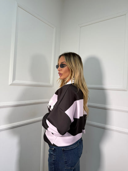 Felpa polo oversize Manhattan rosa/antracite