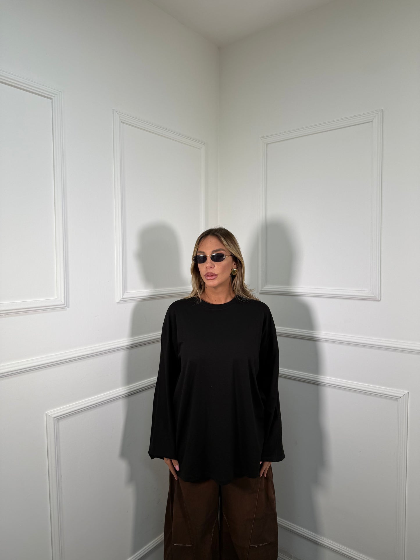 Shirt in cotone manica campana Crissy nera 22640