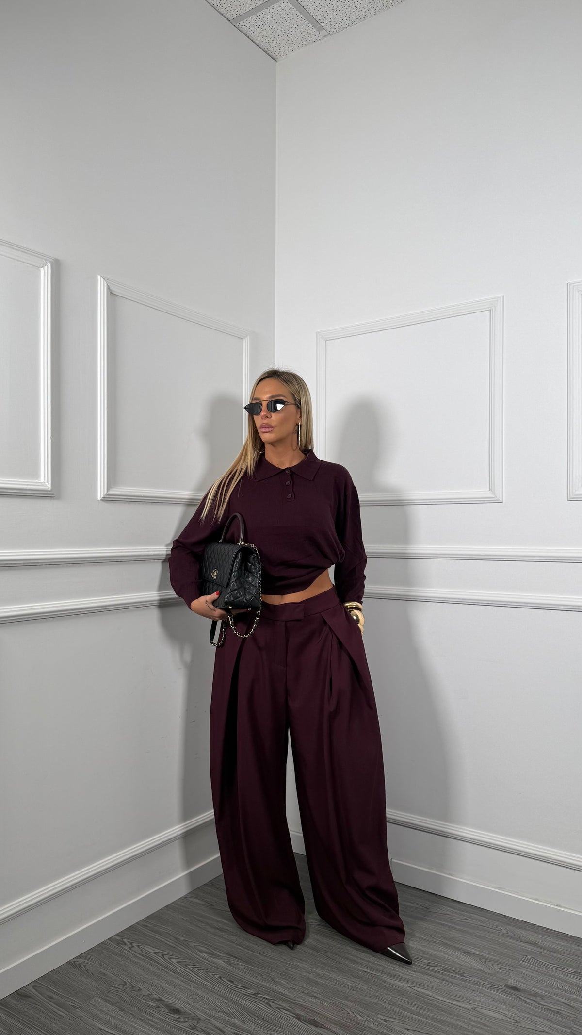 Pantaloni palazzo Curvy Olga bordeaux