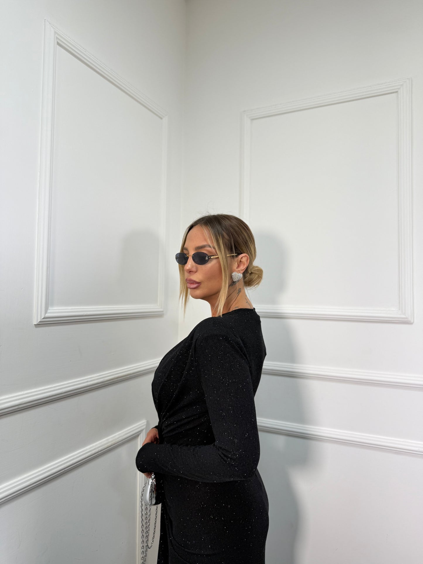 Abito midi brillantinato Interstellar nero 121373