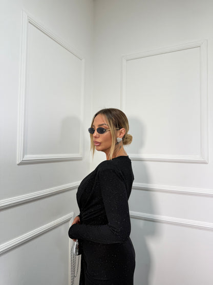 Abito midi brillantinato Interstellar nero 121373