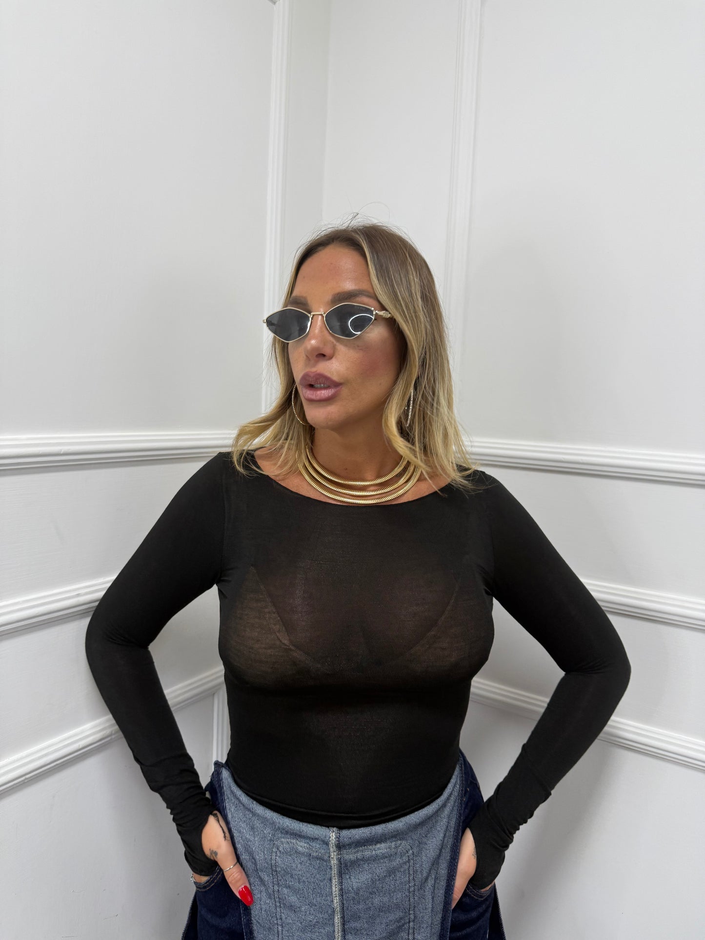 Body semi velato taglio vivo nero 0399