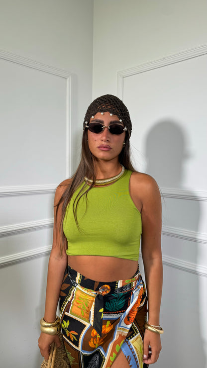 Canotta in cotone crop Zahyra verde acido 22086