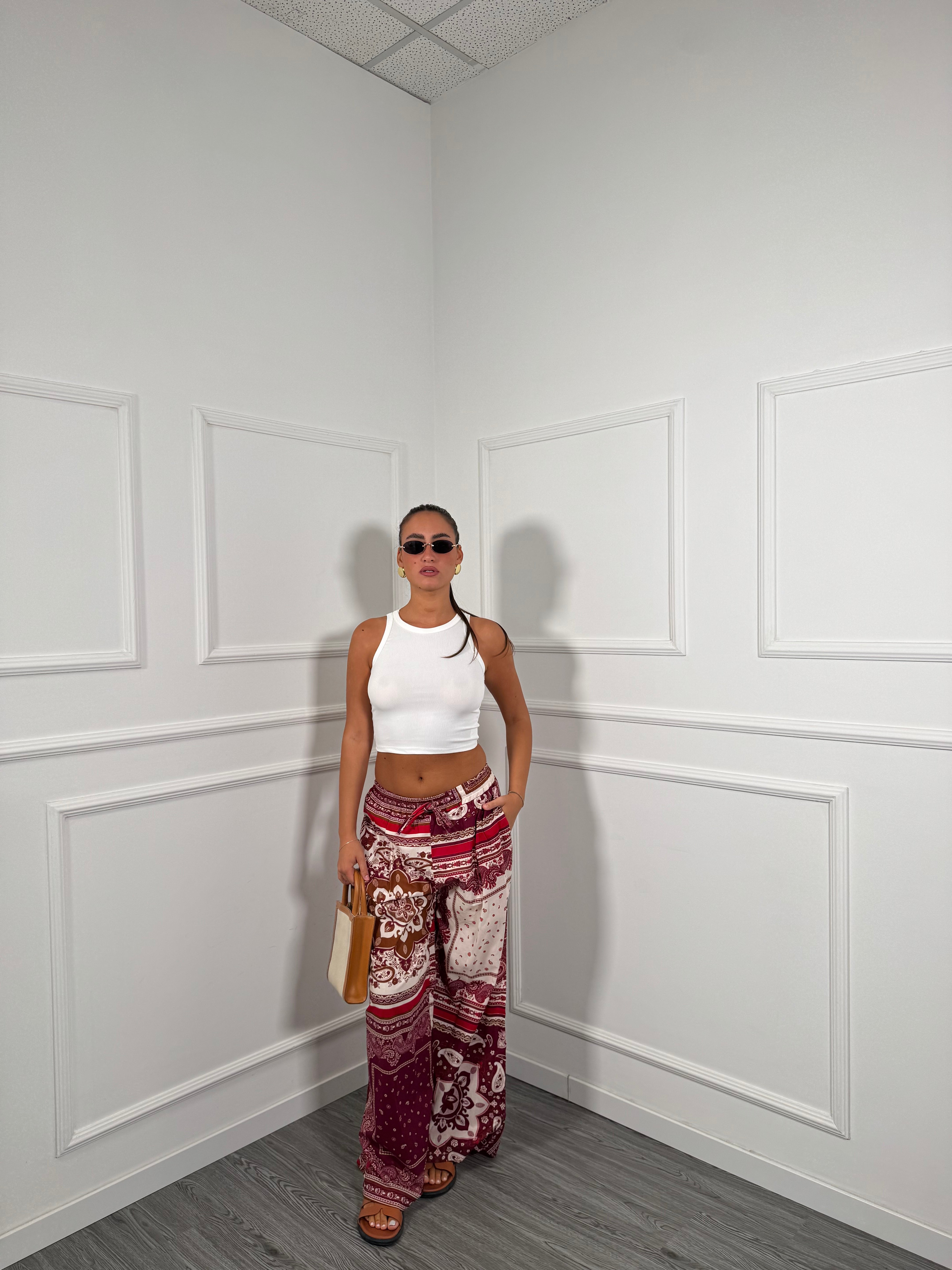 Pantaloni palazzo in cotone Etnic rosso p202632