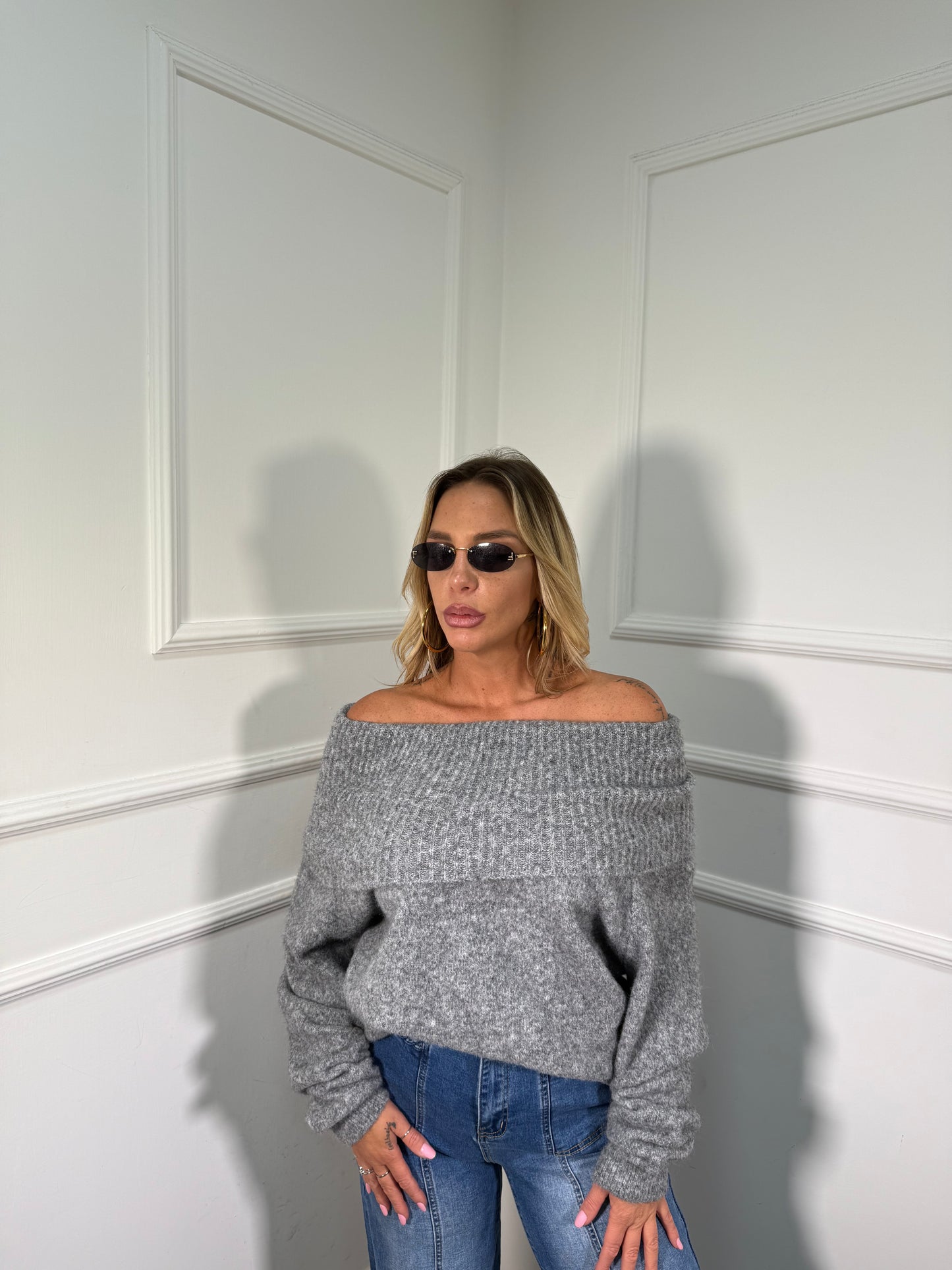 Maxi pull scollo a barca Candy grigio 33895