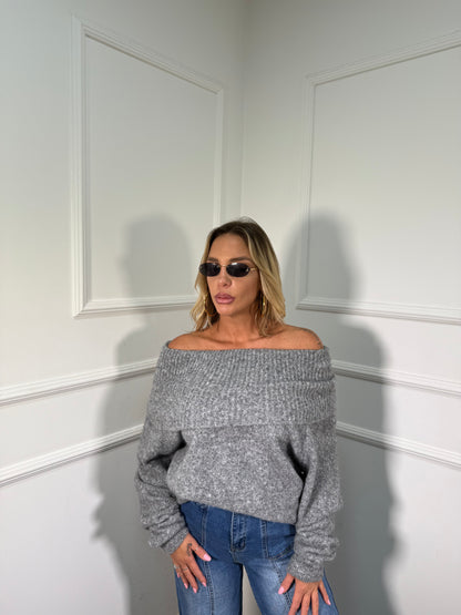 Maxi pull scollo a barca Candy grigio 33895