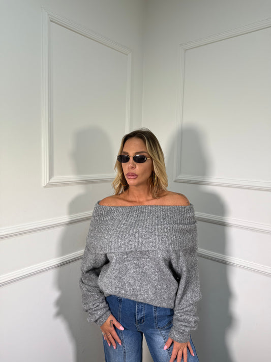 Maxi pull scollo a barca Candy grigio 33895