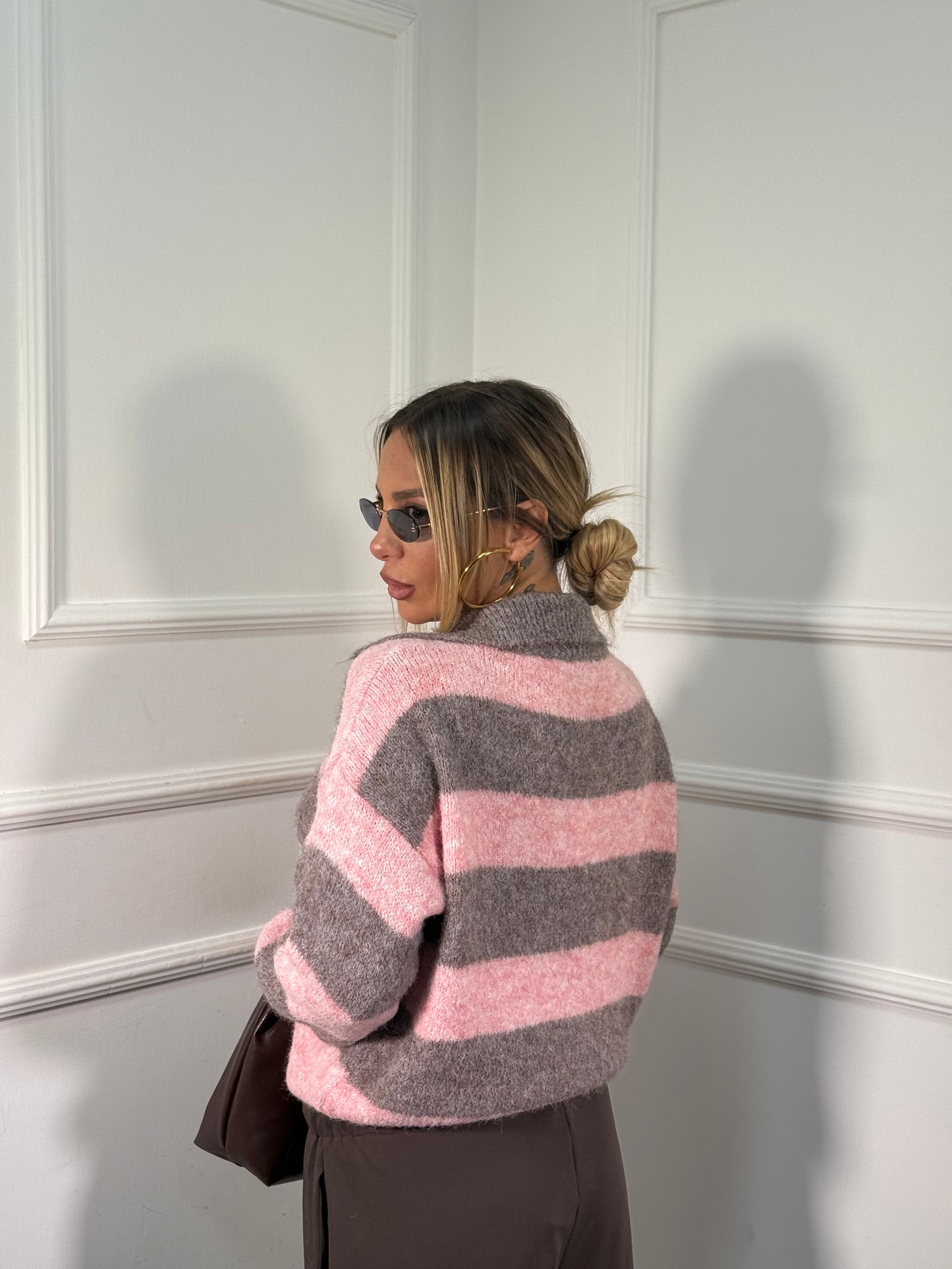 Pullover polo misto lana Macaron rosa 51170