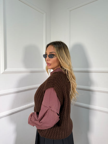 Gilet oversize scollo a V cioccolato 2020