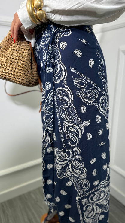 Pareo midi in cotone fantasia bandana Venere blu f1801